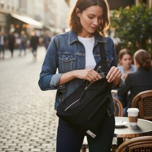 Black Asymmetric Sling Bag with Diagonal Zip - Unbranded